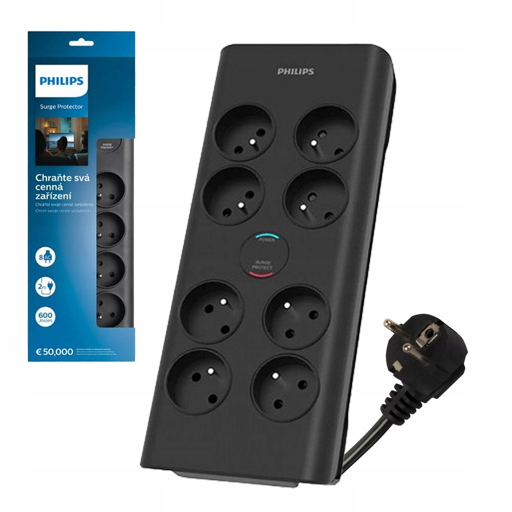 Prepäťová ochrana Philips 2 m 8 zásuviek
